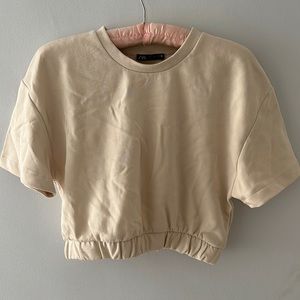 COPY - Zara cropped short sleeve cream sweatshirt